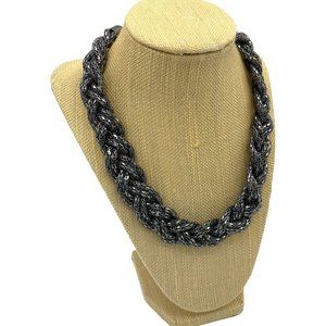 Vintage Braided Necklace Gunmetal Gray tone Statement 23"
